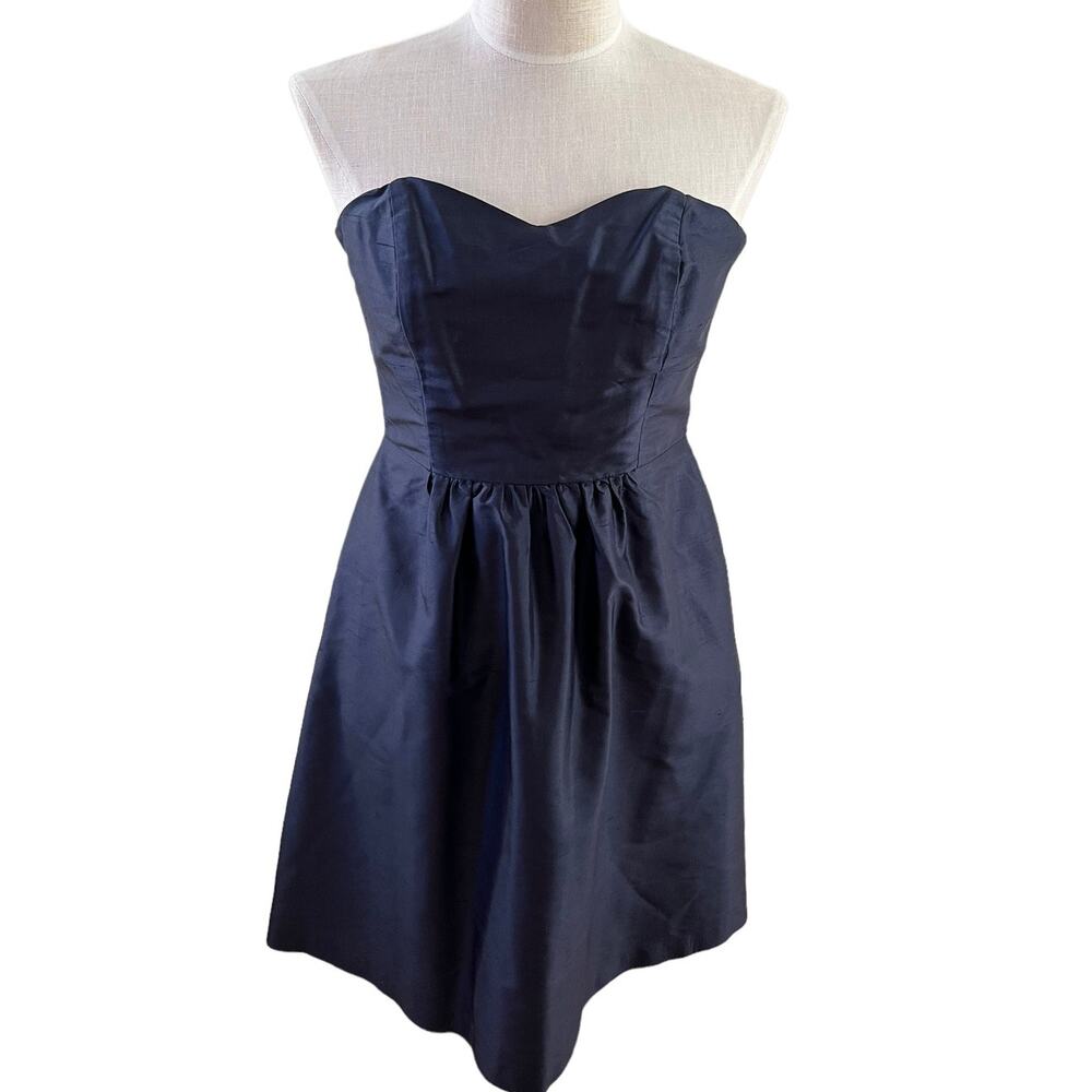 Lula Kate Dupioni Silk Strapless Cocktail Dress Navy Blue 4